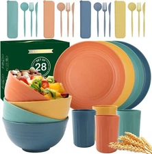 Wheat Straw Cutlery Set, Dishwasher and Microwave Safe Plate and Bowl Set