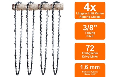 SECURA Sägeketten-Set: 4 Ketten (Längsschnitt) + 1 Schwert Mit Umlenkstern, Kompatibel Mit Stihl 056 Motorsäge, 50 Cm Schnittlänge, 3/8" Teilung, 72 TG, 1,6 Mm