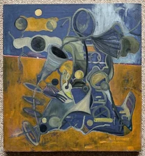 Vintage Abstract Oil Painting Modern Art Wall Hanging Mid Century MCM Signed