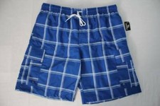 Mens Swim Trunks Large Board Shorts Swimsuit Blue Cargo Pockets Lined Beach Pool