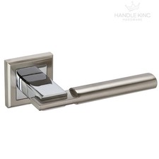 Square Internal Chrome Door Handles Set on Rose - Duo Polished & Satin Chrome
