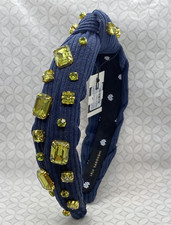 Lele Sadoughi Embellished Corduroy Slim Knot Headband Midnight Blue Green