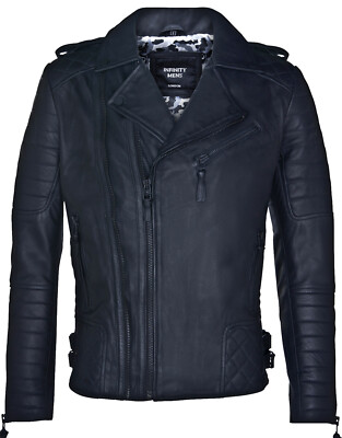Herren Schwarz Leder Biker Jacke Freizeit Gesteppt Retro Brando Motorradjacke