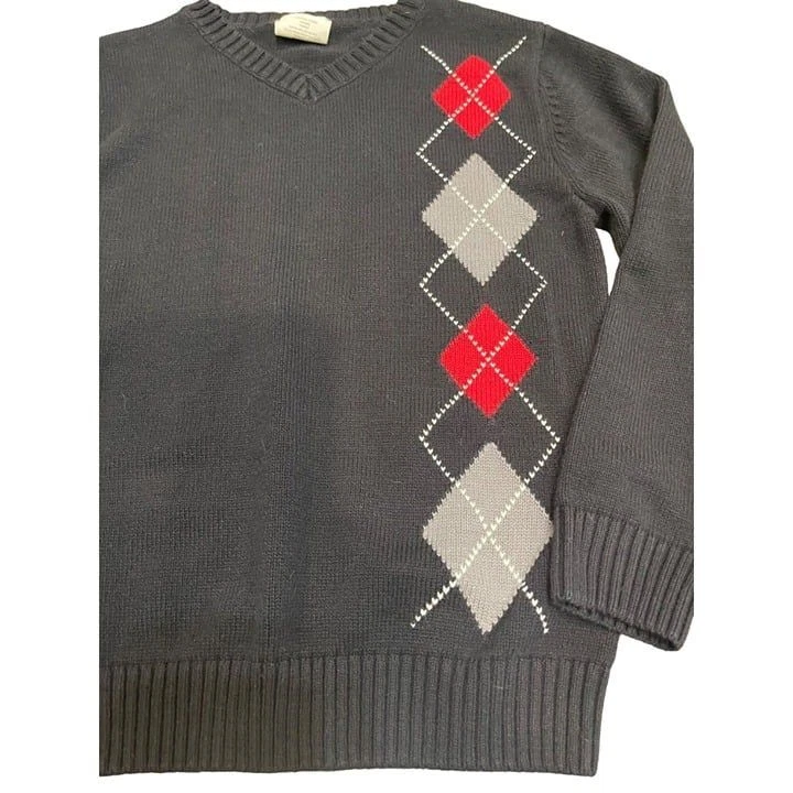 Crazy 8 V Neck Sweater Boy's M (7-8) Black Argyle Cottton Acrylic - Image 2 of 4