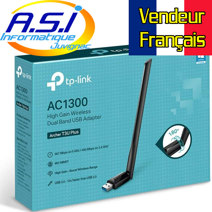 Clé USB Wifi TP-Link Archer T3U AC1300 double bande pour PC portable noir