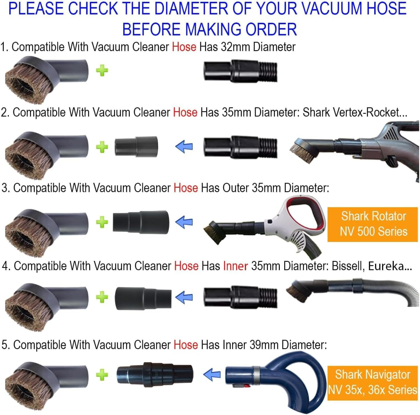 3 PACK 1-1/4 Inch round Horsehair Vacuum Dust Brush Attachment with Soft Bristle