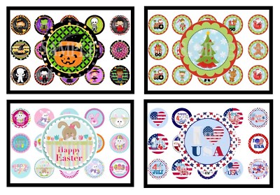 15 Pre-Cut Holidays 1 Inch Bottle Cap Images (13 Options)