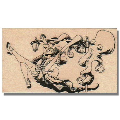 Wood Rubber Stamp, Dr. Who, Octopus Swing Set,Sea,Fish,Person,Character,Kesinger