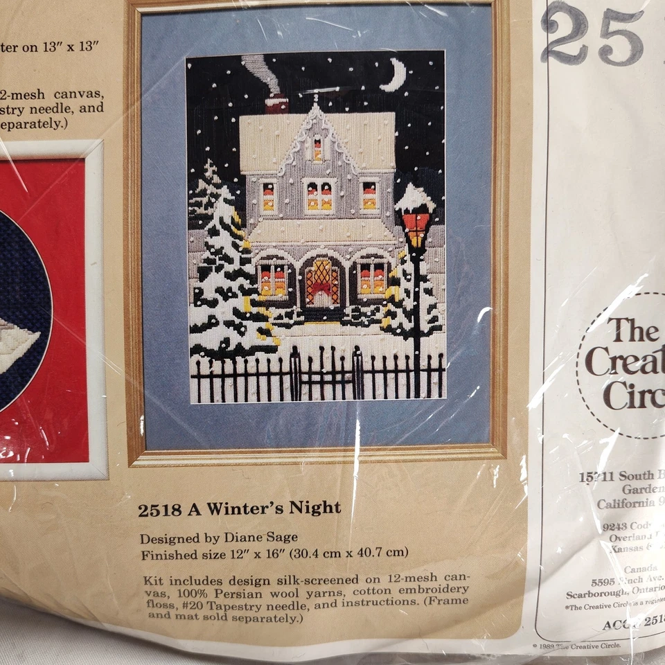 Vintage Creative Circle Crewel Kit 12x16 Winters Night Christmas Framed Picture - Image 3 of 4