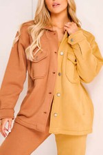 Darcy Beige and Camel Colour Block Oversized Shacket