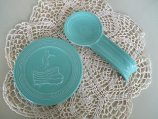 Fiesta Seamist Dancing Lady Trivet and Spoon Rest Retired color