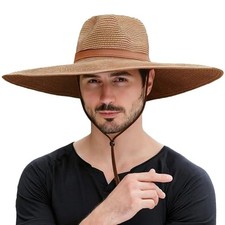 Wide Brim Straw Hat, Foldable Mens Cowboy Sun Hat, Shapeable Beach Dark Brown