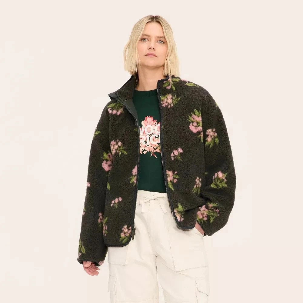 Woolrich Adult Floral Zip-Up Fleece Jacket - Olive Green Large