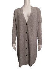 VTG ANN TAYLOR gray V-neck ribbed wool blend button long SLV longline cardigan L