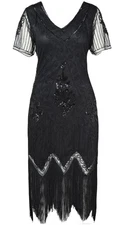 BABEYOND Vintage 1920’s Paisley Flapper Fringe Dress Black Size XL