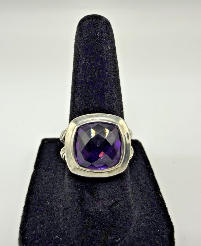 David Yurman Sterling Silver Albion Ring 11mm with Amethyst 925 SZ 6.5