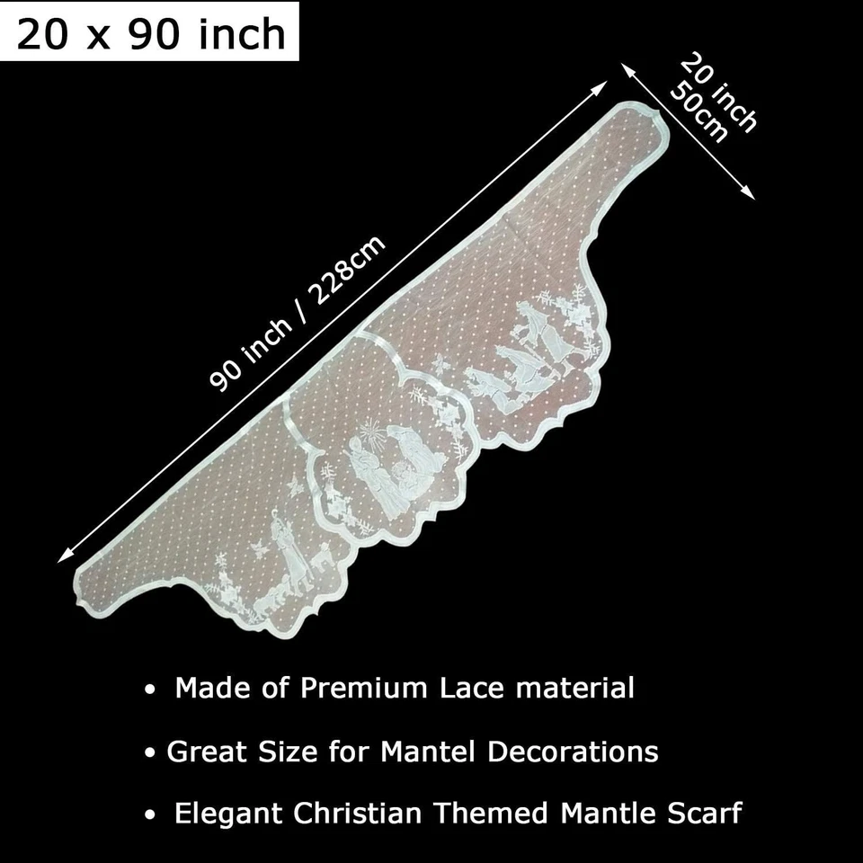 50x228 White Vintage Christmas Lace Tablecloth Fireplace Mantel Scarf Xmas Decor - Image 3 of 4