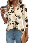 3/4 Length Sleeve Womens Tops Dressy Casual Henley V-Neck Summer Tops Pleated T-
