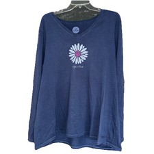 XXL Life is Good. Women's Daisy LongSleeve Crusher Vee, Vintage Blue
