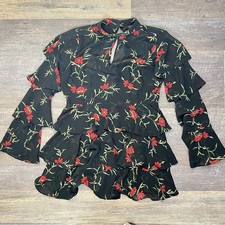 Forever 21 Black Dress with Red Floral Design size large L B144