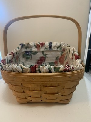 Longaberger Vintage 2000 Basket with Ruffle Fruit Design/ Plastic Liner