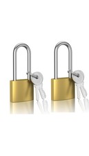 2 Pack Keyed Alike Padlocks, Long Shackle, Alloy Steel, Yellow, 2.63in Shackle