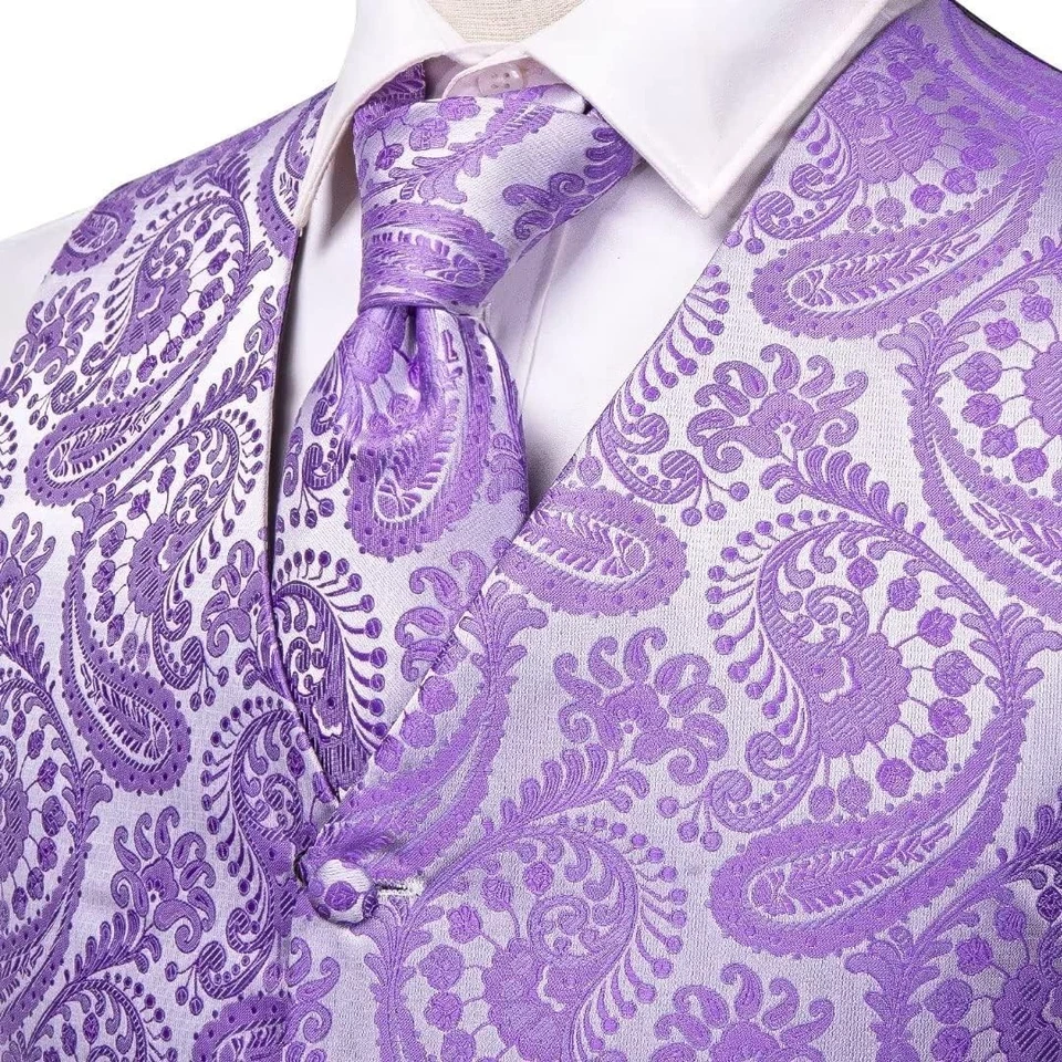 Conjunto de chaleco de esmoquin formal de 5 piezas para hombre corbata de jacquard de seda gemelos cuadrados de bolsillo Foto 4 de 4