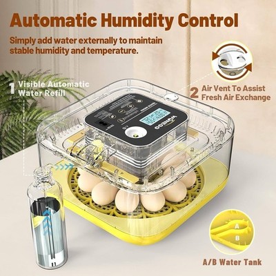 12 Eggs Incubator with Automatic Egg Turning Temperature