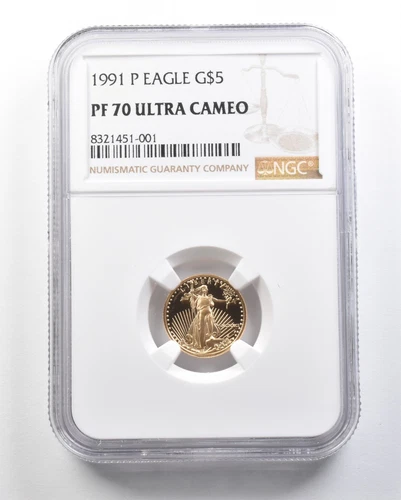 1991-P $5 American Gold Eagle 1/10 Oz 0.1 Oz Gold PF70 UCAM NGC
