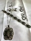 Vintage Siam Sterling Silver Set Niello Necklace Pendant Bracelet Rings E/Rs 37G