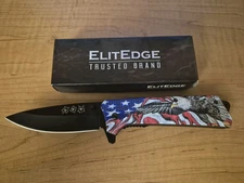 Elitedge 10-A51EA assisted opening tactical knife W/belt clip, American flag/eag