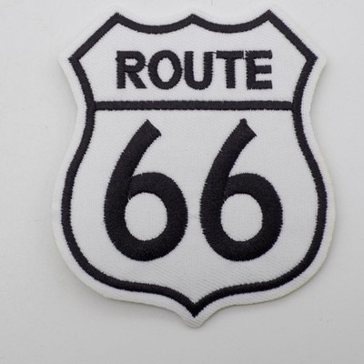 Route 66 Embroidered Iron/Sew On 3-1/2''x3'' Road Sign USA Interstate White F/S