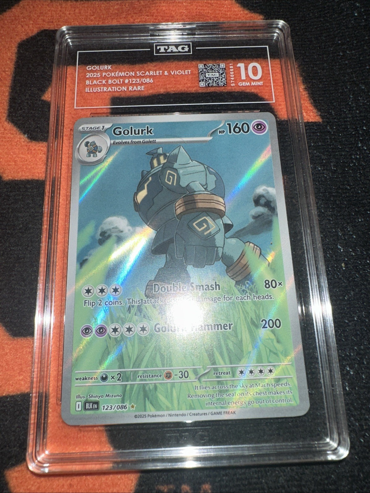 Pokémon TCG Golurk 123/086 Illustration Rare Full Art Holo Sv: Black Bolt TAG 10