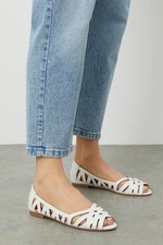Dorothy Perkins Womens Flats White Faux Leather Peep Toe Wide Fit Comfort