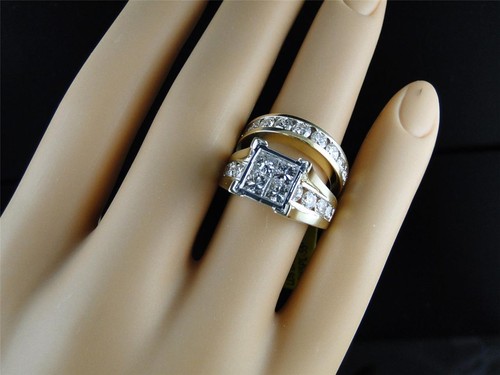 14K Ladies 4.0 Ct SI Princess Diamond Bridal Engagement Wedding Channel Ring Set - Picture 11 of 12