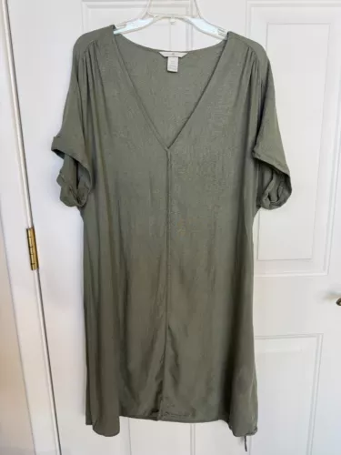 H&M Womens Green Linen Tie Waist Dress (w/o pockets), Size: L, EUC