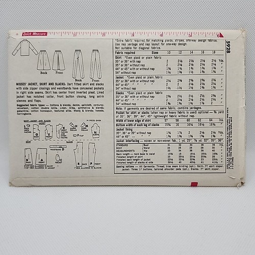 Simplicity 5928 Misses' Jacket Blazer Skirt Pants Sewing Pattern Size 12 Uncut - Picture 4 of 6