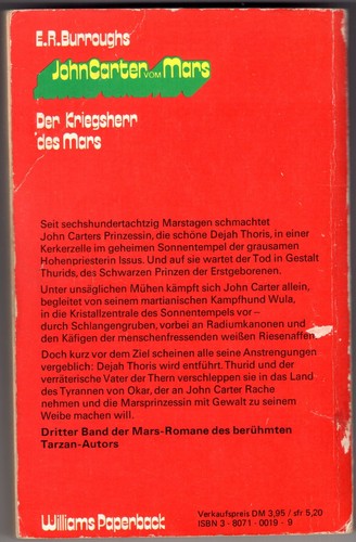 German ERB John Carter vom Mars 1972 Vintage Paperback Edgar Rice Burroughs v3 - 第 2/2 張圖片