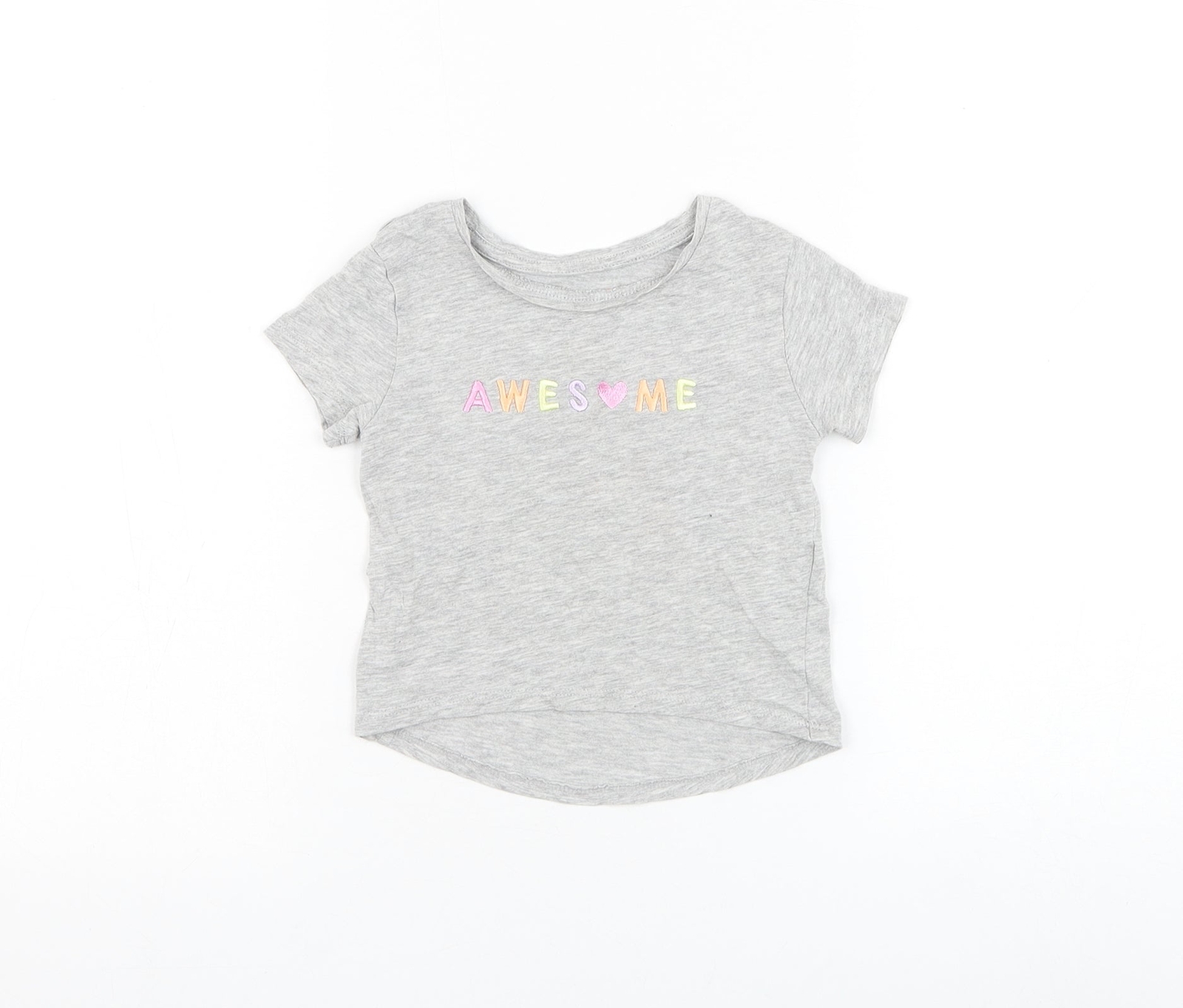 Primark Girls Grey Cotton blend T-Shirt Size 2-3 Years  - Awe