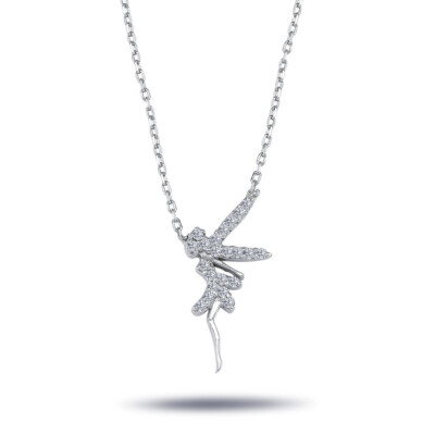 Elfe Anhänger mit Kette Diamant Halskette in 14 Karat Weißgold