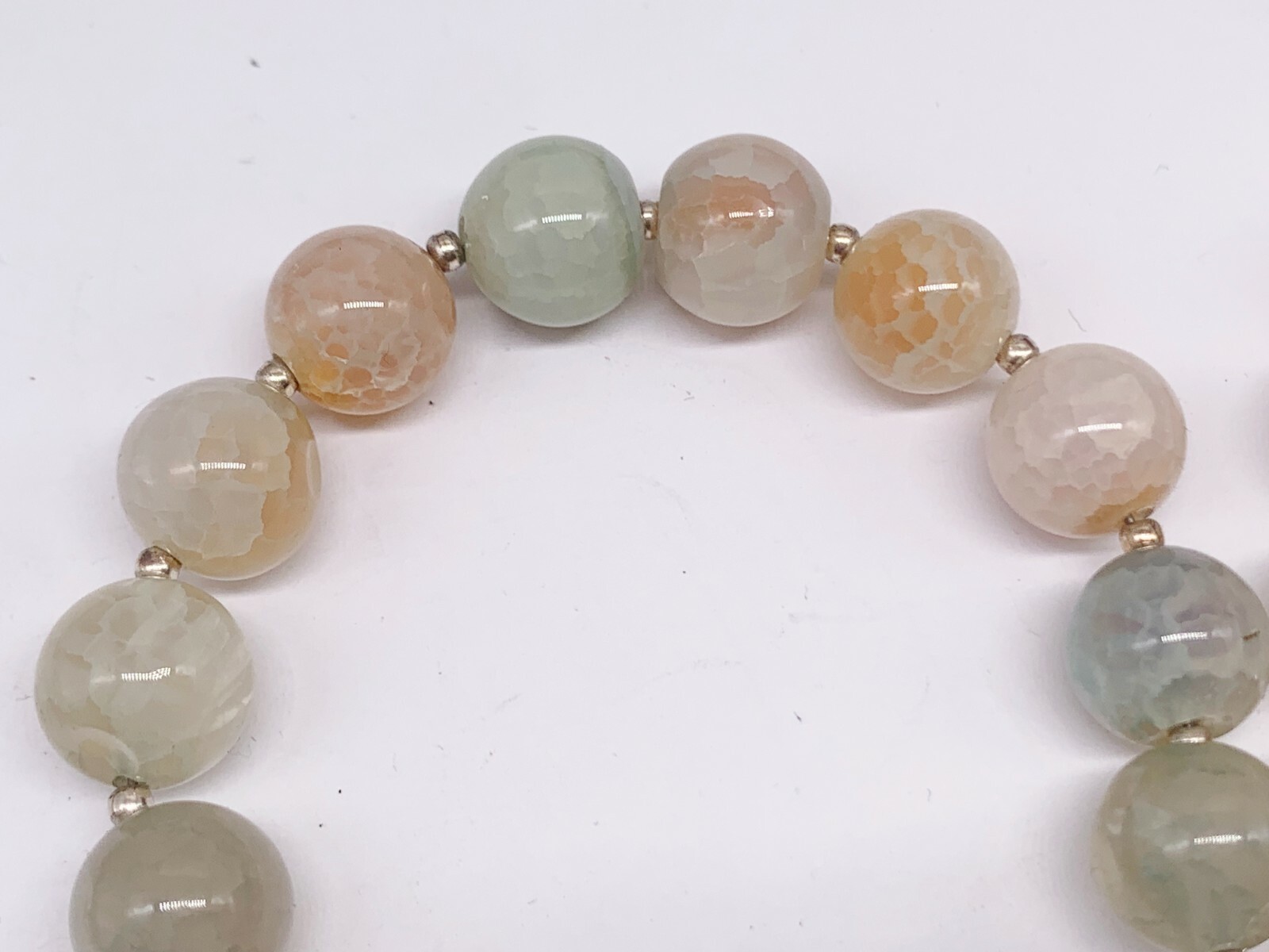 VINTAGE SOLID SILVER HEAVY BEADED AGATE PRETTY LA… - image 2