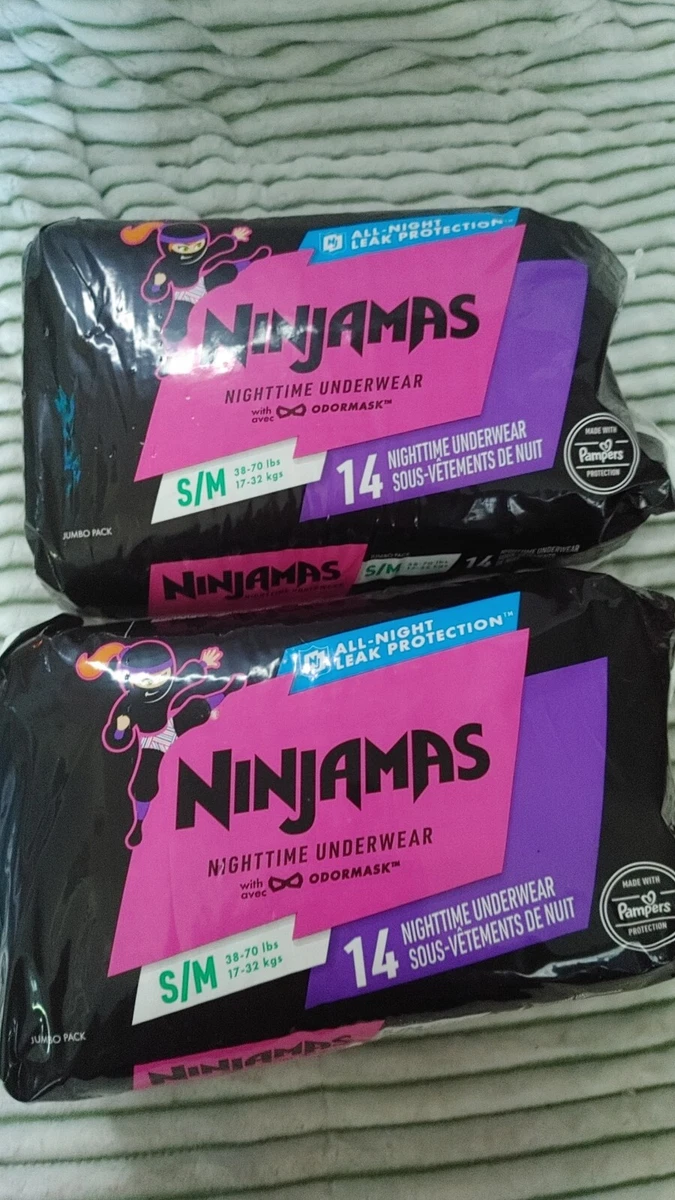 Pampers Ninjamas Nighttime Bedwetting Underwear Girl Small/Medium 14 Count  Ea 28