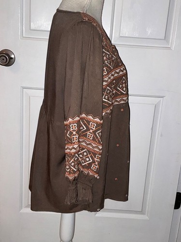 🌸Savanna Jane Ladies Green Rust Embroidery Square Neck Size L Blouse Top 🌸 - Picture 4 of 10