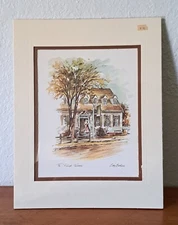 Coby Carlson Watercolor Print The Raleigh Tavern Matted Cottage Vintage 11x14