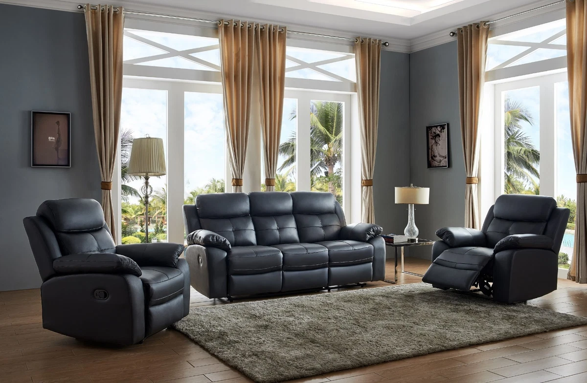 Black leather manual online recliner