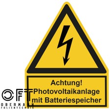 Warnschild, Achtung Photovoltaikanlagemit Speicher 10x12,5 cm selbstklebend