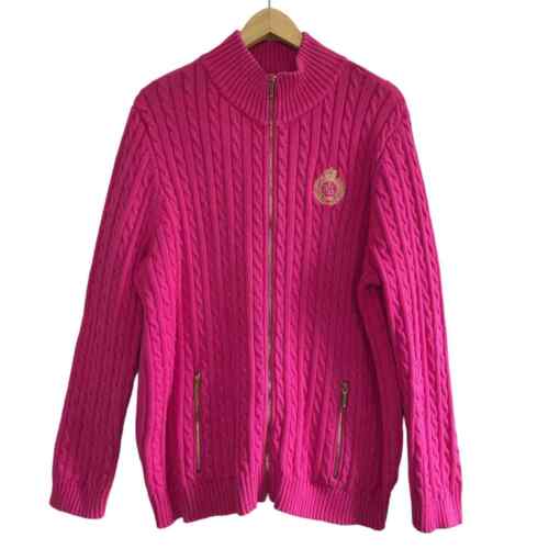 RALPH LAUREN pink thick cable knit full zip gold … - image 1