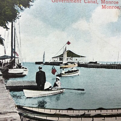 Vintage Monroe Michigan Postcard Canel Boating
