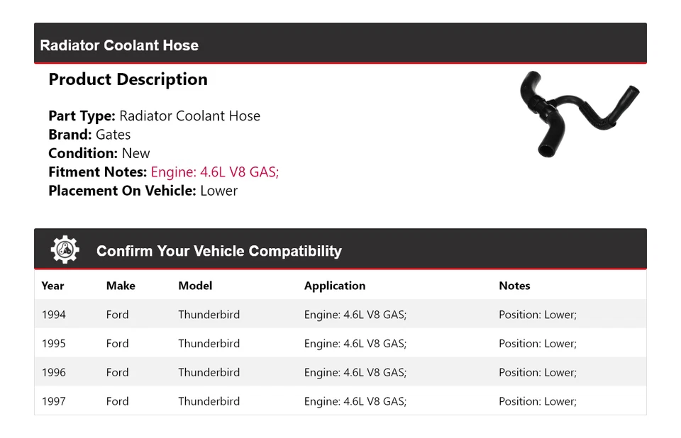 Para 1994-1997 Ford Thunderbird 4.6L V8 radiador gás líquido refrigerante mangueira portões inferiores - Imagem 2 de 4