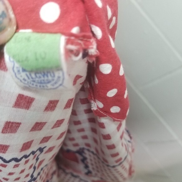 Vtg 70s red gingham plaid patchwork long sleeve h… - image 10